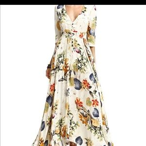 Floral 3/4 sleeve button up flowy maxi dress